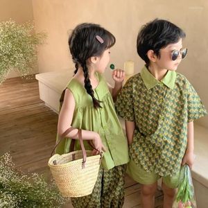 Ensembles de vêtements pour enfants, 2 pièces, imprimés à la mode, pour bébés filles et garçons, hauts et shorts, costumes d'été confortables, frère et sœur, Wz693