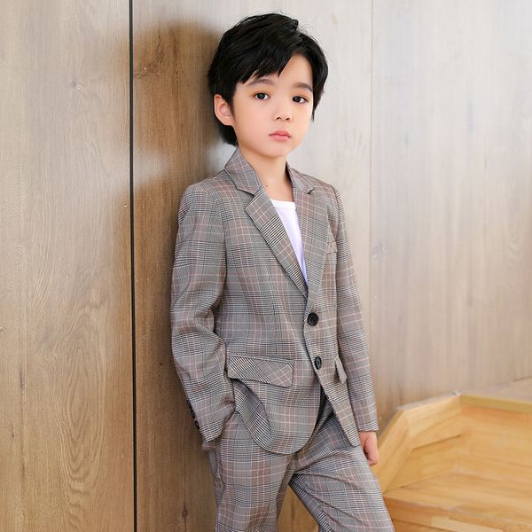 Ensembles de vêtements Enfants Blazer formel Ensemble Mode Plaid Tourner le col Premier anniversaire de bébé Robe Discours Hôte Piano Party Performance Costume 230818