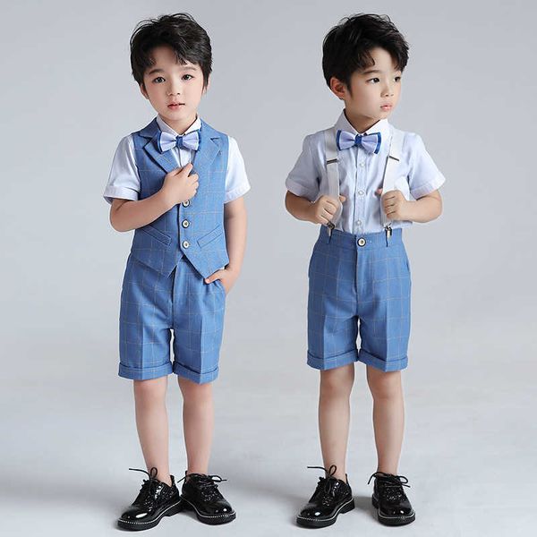 Conjuntos de ropa Niños Traje de boda formal para niños Chaleco Pantalones Camisa Pajarita 4 piezas Vestido de esmoquin Niños Verano Inglaterra Fotografía Blazer Traje W230210