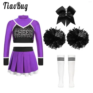 Kledingsets Kinderen Girls Cheerleader Performance Costuums Cheerleading Dress Cheer uniform pompoms met sokken outfits voor carnavalfeestje