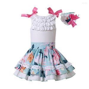 Ensembles de vêtements enfants filles fleur décontracté 2 pièces frères et sœurs correspondant et tenues taille 3 4 5 6 8 10 12 ans avec bandeau