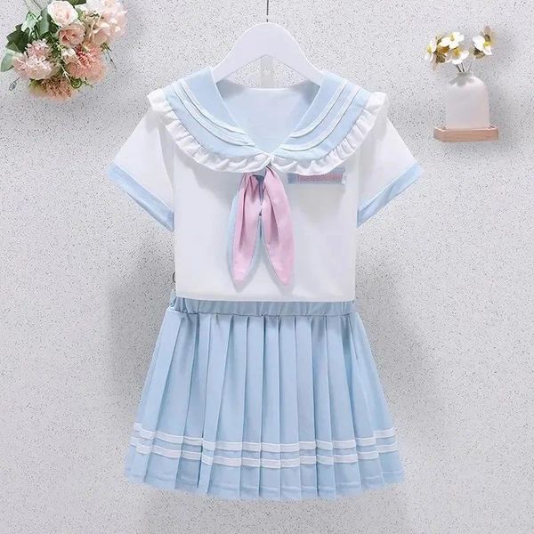 Vêtements Enfants Children Girls Étudiant Uniform Set Souet JK Mandarin Collar Tshirts et jupes plissées 2 pièces Suit Kid Top Bott