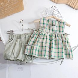 Vêtements Enfants enfants Girls Été Plaid Suit vert Petit colorant de fil frais