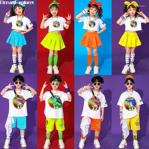 Ensembles de vêtements Enfants Hip Hop Vêtements d'été Filles Crop Top Jupes douces Garçons T-shirt Street Dance Solid Cargo Shorts Enfants Jazz Costumes