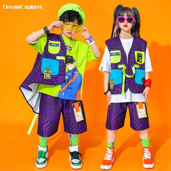 Vêtements Ensembles Enfants Hip Hop Gilet Cargo Shorts Filles D'été Streetwear Garçons Rayé Gilet Street Dance Enfants Jazz Costumes Vêtements Ensembles 230620