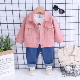 Vêtements de vêtements Enfants Jacket Leisure Suit 2024 Girls Automne Automne Brefted Rold-Down Cardigan Pull à manches longues pour enfants à manches longues