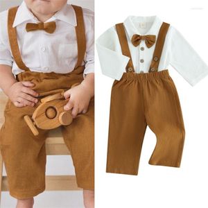 Kledingsets Kinderen Kids Jongens 2-delige outfit Lange mouw Button-down Strikje Shirt met jarretelbroek Formeel pak Kerkkleding