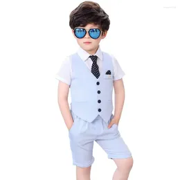 Kledingsets Kinderen Prom Formal Suits Korte broek Vest Shirts Tie 4pcs Kids Boys Summer Suit voor Gentleman -kostuums