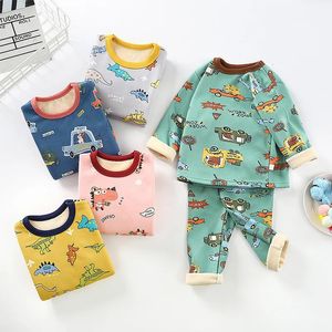 Kledingsets Kinderpyjama's Winter kinderkledingsets WarmFleece pyjama's voor jongens Dikker dinosaurusmeisjesslaapkleding Thermisch ondergoed voor baby's 231010