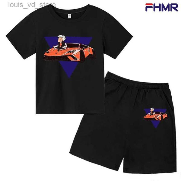 Juegos de ropa para niños Camisetas redondas de cuello redondo de manga corta 2-12 años Merch de anime casual de niños A4 Sets de ropa de impresión Summer 2pcs T240415