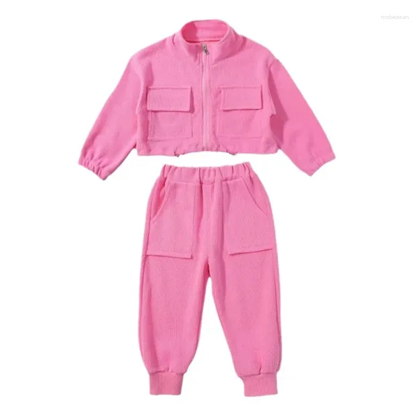 Vêtements de vêtements pour enfants 2024 bébé garçons décontractés printemps automne fille fille coton rose pantalon à manches longues 2pcs.