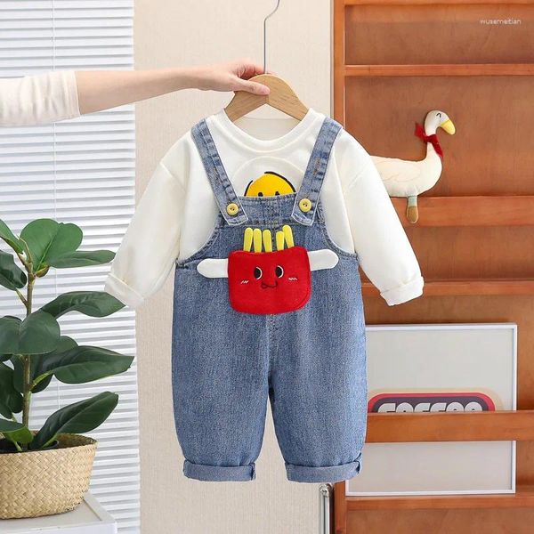 Vêtements Définit des vêtements pour nourrissons de printemps pour enfants pour les enfants pour les bébés filles et les garçons Cartoon T-shirts à manches longues en denim combinaison