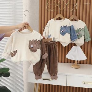 Conjuntos de ropa Conjunto de suéter de lana con capucha de otoño e invierno para niños Pijamas de dos piezas para el hogar de dibujos animados para bebés