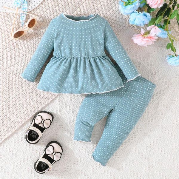 Conjuntos de ropa para niños, Top de otoño e invierno con camisa con cuello con volantes, pantalones, conjunto de dos piezas a la moda para bebé, ropa para niña nacida