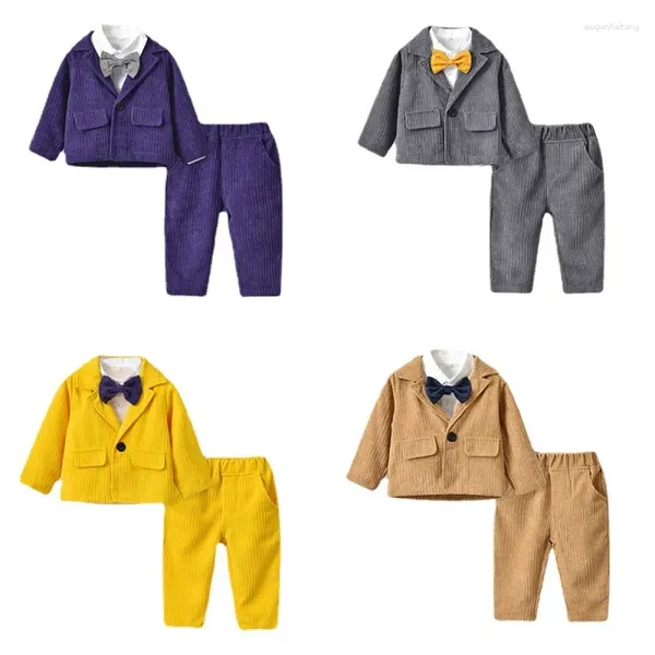 Conjuntos de ropa Traje de otoño para niños Abrigo de manga larga Pajarita para hombre Camisa Pantalones de tres piezas