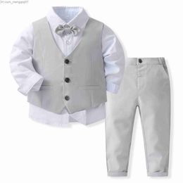 Kledingsets Boetiekkleding voor kinderen set 1 2 3 4 en 5 jarige jongen verjaardagskleding grijze heer met vest met lange mouwen kinderkleding Z230717