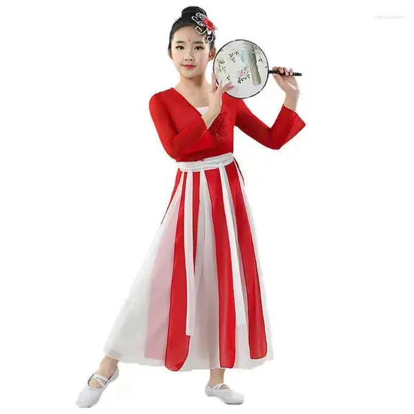 Conjuntos de ropa para la ropa de baile clásico para la ropa de danza infantil Falda de una gasa de una pieza China Falda Antigua Dancing Unifom Le006