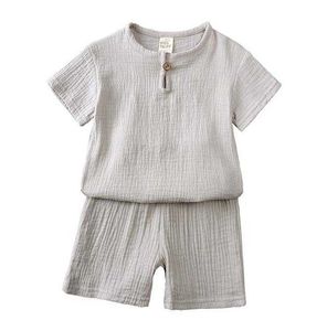 Conjuntos de ropa Ropa para niños, niños y niñas, conjunto de verano de manga corta para bebés, camiseta de manga corta con botones de algodón y lino para niños