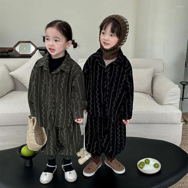 Ensembles de vêtements Costume en velours côtelé pour enfants Vintage Vêtements pour bébés Garçons Rétro Deux pièces Tenues Petites filles Chemises Pantalons coréens