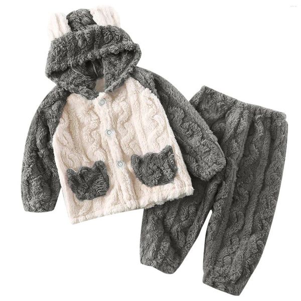 Conjuntos de ropa Chaqueta con capucha de lana para niños Pantalones para niñas Pijamas de franela de invierno Trajes cálidos de manga larga para 1-12 años Ropa para niños