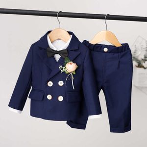 Ensembles de vêtements Costume bordeaux formel pour enfants Ensemble automne hiver garçons britanniques veste pantalon gilet tenue enfants bébé première robe de fête d'anniversaire