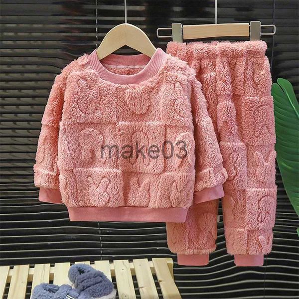 Ensembles de vêtements Ensemble de pyjama pour enfants chaud automne hiver vêtements de nuit pour enfants garçons filles épaissi Homewear en peluche bébé vêtements ensemble 1-10 ans J231020