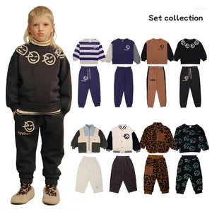 Ensembles de vêtements Ensemble pour enfants 2024 Automne / Hiver Wyn Line Filles Stripe Color Block Pull Garçon Dessin animé Pantalon en laine d'agneau