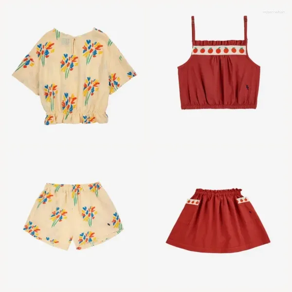 Sets de ropa Set para niños 2024 Spring BC Girls Top Vest Shorts impresos Media falda casual