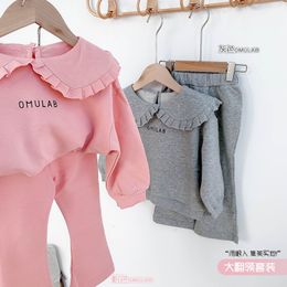 Kledingsets kinderset Volle mouw Regelmatige mouw Regelmatige afslag Down Collar Pullover Coat Cotton Fashion Cute Sweet Spring Herfst Kids Fit voor Girls 230327