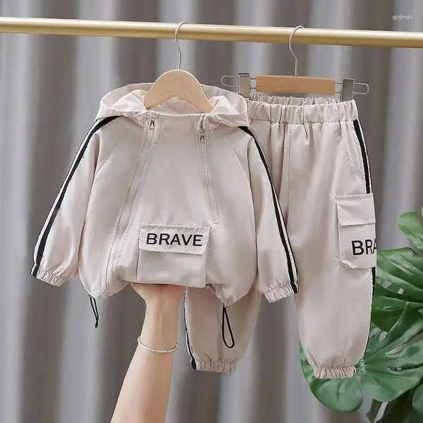 Ensembles de vêtements pour enfants Spring et automne coréen édition garçons à double fermeture à glissière pantalon veste décontractée deux pièces