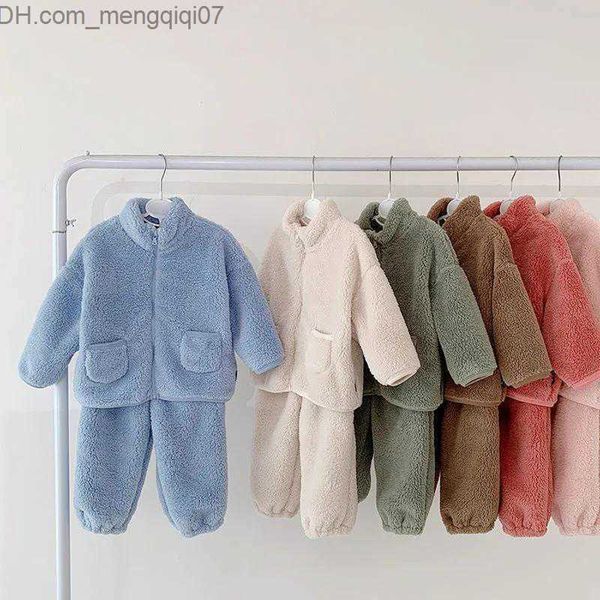 Conjuntos de ropa Conjunto infantil Ropa de invierno para bebés y niñas con terciopelo grueso Ropa térmica para el hogar 2 piezas Cremallera para niños Pantalones superiores Pijamas Z230717