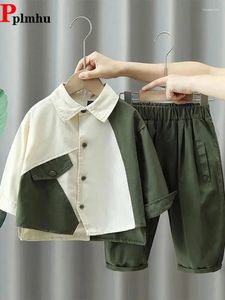 Ensembles de vêtements pour enfants printemps 2 pièces chemises Patchwork vestes tenue et pantalons décontractés Baggy Ensembles mode garçons Conjuntos