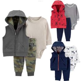 Kledingsets Kinder lente en herfstseizoen Baby Hooded Jacket, lange broek, mouwen romper, driedelige set