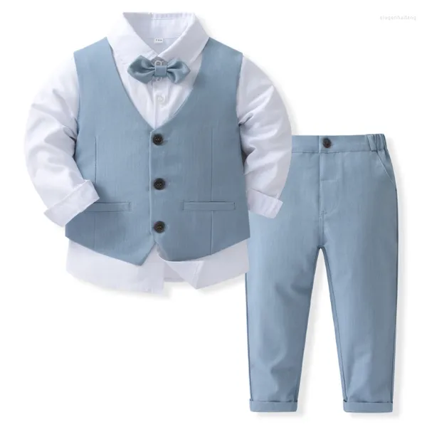 Conjuntos de ropa Conjunto de boutique de primavera y otoño para niños Cumpleaños para niños Ropa de caballero Chaleco de color sólido Vestido formal de algodón