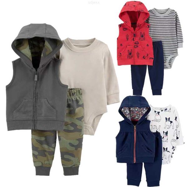 Ensembles de vêtements Printemps et automne pour enfants Veste à capuche pour bébé, pantalon long, barboteuse à manches, ensemble trois pièces