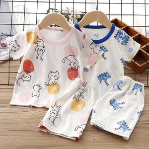 Vêtements Ensemble des vêtements d'été pour enfants Baby Ice Silk Set à manches courtes à manches courtes pyjamas Boys 'Girls' Two-Piece Toits Kids Suit