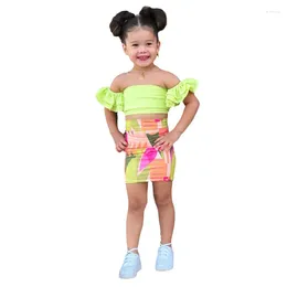 Ensembles de vêtements d'été pour enfants pour filles hors épaule Crop Tops jupes robe 2pcs / set bébé fille vêtements tenues enfant en bas âge enfants 1-8 ans