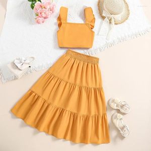 Ensembles de vêtements pour enfants en haut et en bas de vêtements en jaune solide à manches courtes à manches à manches courtes Summer Summer Classic Fashion Casual