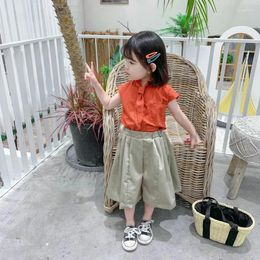 Kledingsets Kinderen Set Girl Cleren Literary Shirt Brede poten broek 2-delige pak Zomer Koreaanse mode