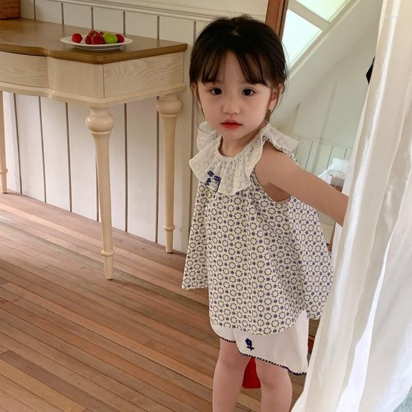 Ensembles de vêtements enfants ensemble Styles coréens fille costume été mode bébé mince Floral sans manches t-shirt haut Shorts décontracté deux pièces