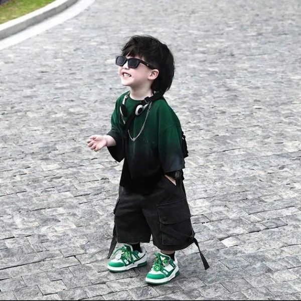 Ensembles de vêtements enfants ensemble été à la mode dégradé lâche cool manches courtes t-shirt mode cargo shorts enfants deux pièces streetwear