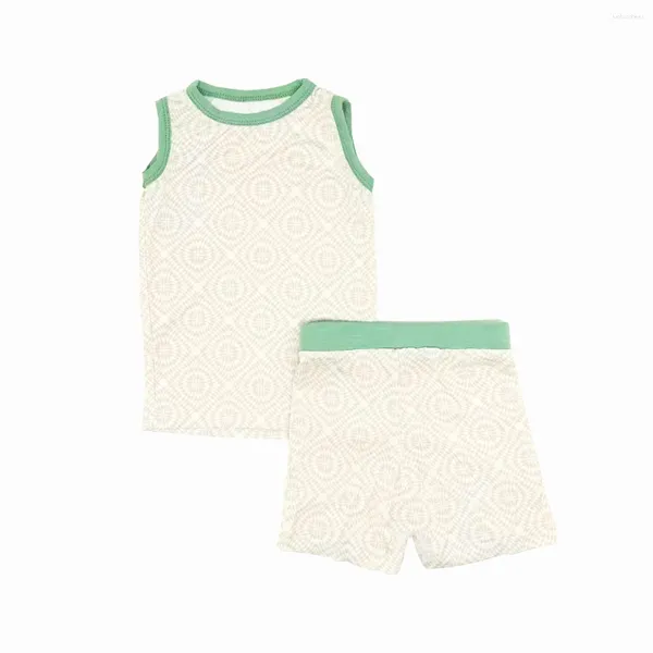 Conjuntos de ropa Patrón en forma de niños Pantalones cortos sin mangas para niños Trajes de 2 piezas para niños Ropa de verano de fibra de bambú