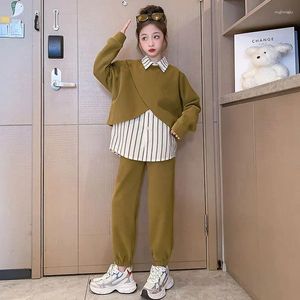 Conjuntos de ropa Niños Primavera Otoño 3 piezas Camisa a rayas de manga larga Moda Top Pantalones deportivos Traje coreano Trajes para niñas Chándal para niños