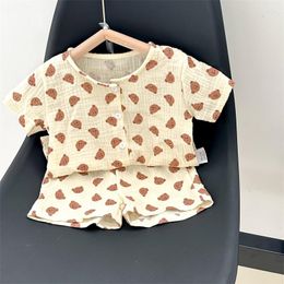 Kledingsets kinderen zomer dunne huiskleding set jongens comfortabele t-shirt met één borsten kinderen cartoon tops losse katoenen shorts meisje schattig