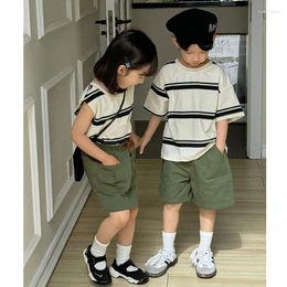 Kledingsets Kinderen Twins Dekst Kleding Brother Sister Matching Outfit Koreaanse jongens T -shirt Shorts 2 stuks Pak Kids Girl Vest Rok Twee stuk