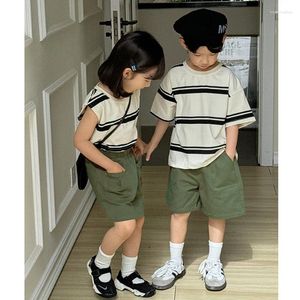 Vêtements Enfants Twins Twins Vêtements Frère Sœur Matching Tentigation Corée Boy T-shirt Short 2 pièces Suit Kids Girl Girl Vest Jupe Two Piece