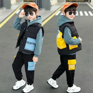 Vêtements Enfants Enfants Winter Warm Sport Suit décontracté adolescents Boy Couleur de contraste de mode 3pcs / Set Kids Pullover Top Top Tenfit Cabinage Cabinet