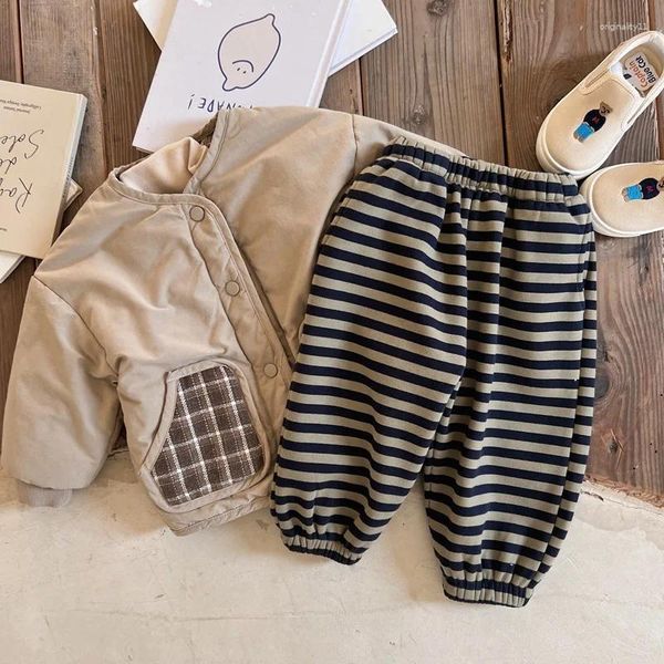 Conjuntos de ropa Niños con pantalones de sudor Niño Hombre Bebé Invierno Niño Pantalones Qiu Dong Pantalones de chándal Raya Engrosamiento Quién