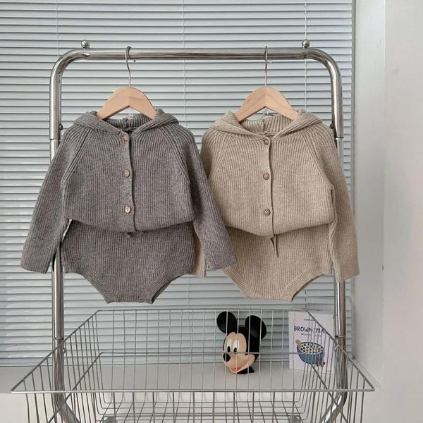 Ensembles de vêtements pour enfants Automne Hiver Coréen Garçons Filles Bébé Causal À Capuche Tricot Europe Amérique Rayé Soild 2023 Lâche