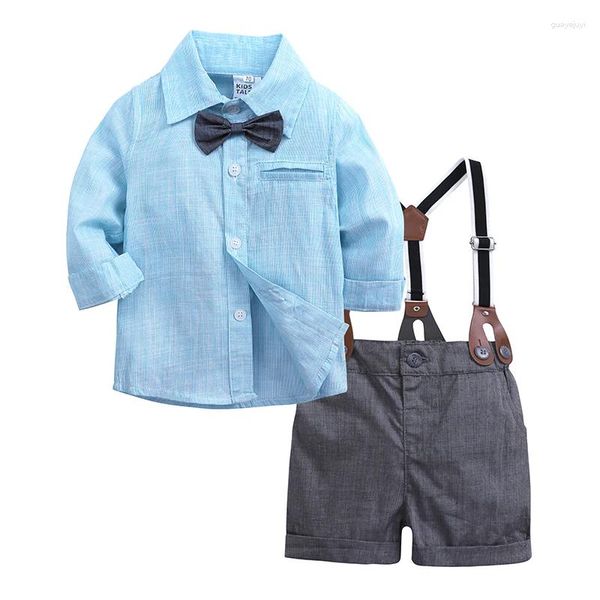 Ensembles de vêtements pour enfants, garçons et messieurs, salopette de style collégien, pantalon à manches longues, nœud papillon, ensemble deux pièces, printemps et été